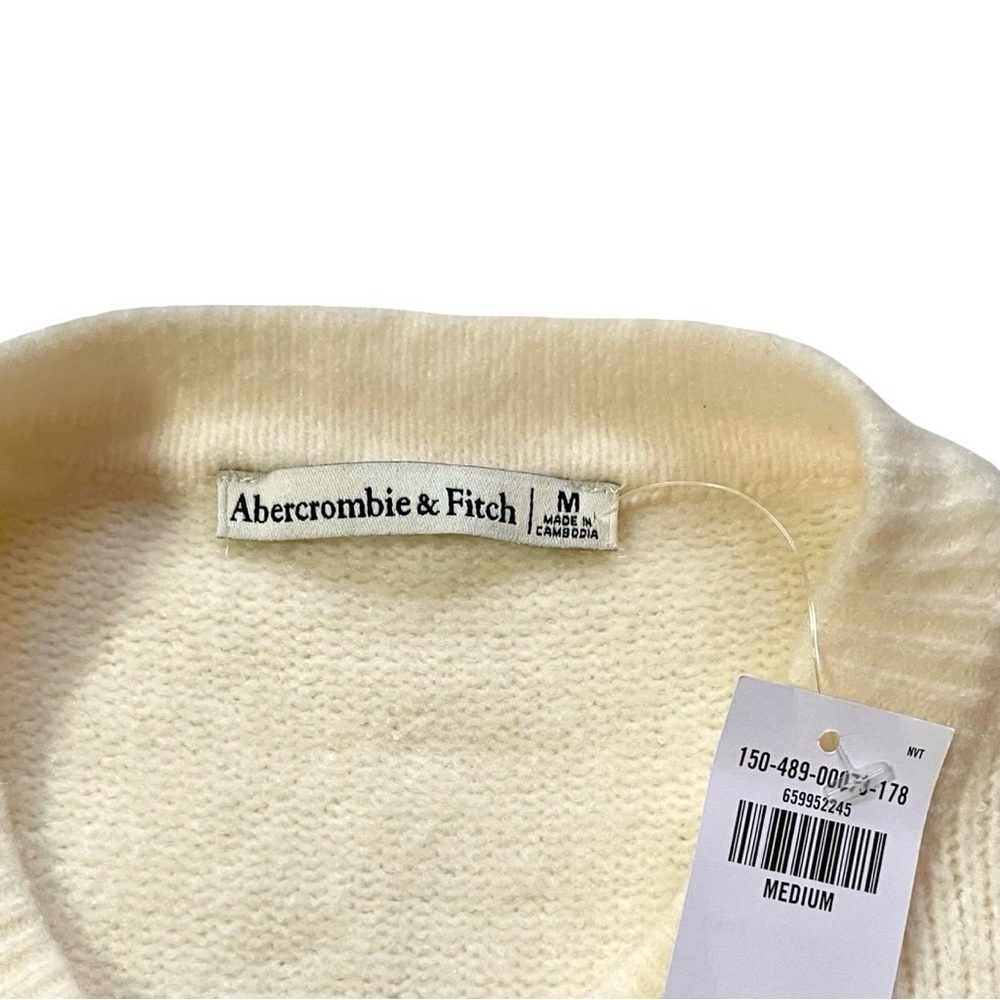 Abercrombie & Fitch Cream Knit Gold Button Cardigan Sweater Medium NWT - Picture 2 of 6